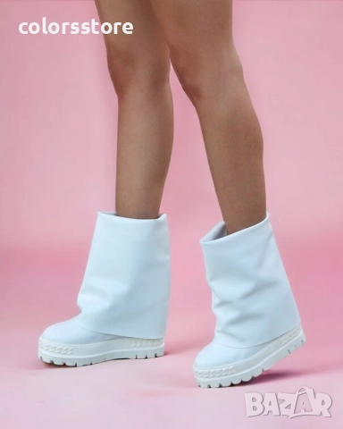 Боти на платформа - бяла кожа - BP22 , снимка 2 - Дамски боти - 52153067