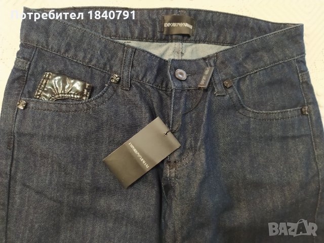 НОВИ дамски дънки Emporio Armani – кожени детайли, дълги – размер 28, снимка 3 - Дънки - 34450617
