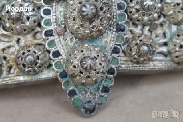Сребърна пафта със зелен и черен емайл, снимка 4 - Антикварни и старинни предмети - 47281998