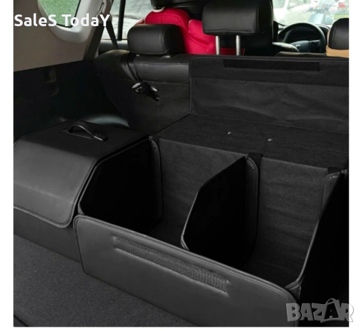 Органайзер за багажник, Кожена кутия за принадлежности, черна, 50см