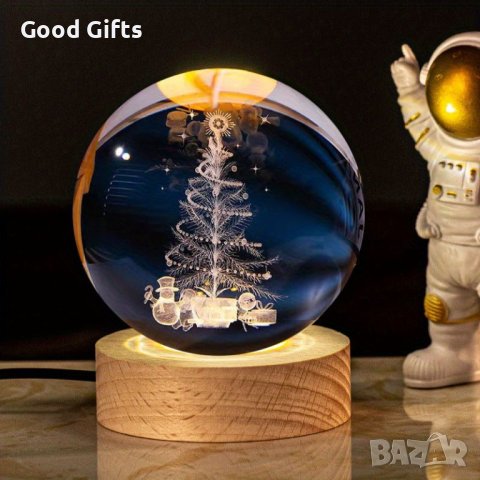 3D Кристална коледна топка, нощна лампа Подарък за Коледа, снимка 2 - Декорация за дома - 42625716