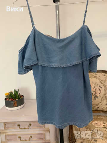 Дамски топ от мек деним в размер 38, М, снимка 15 - Корсети, бюстиета, топове - 44670360