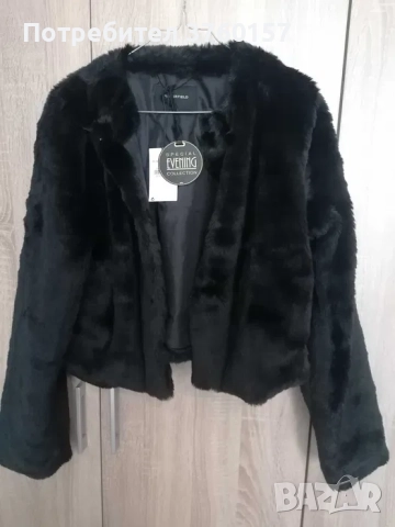 Сако изкуствена кожа, черно с етикет