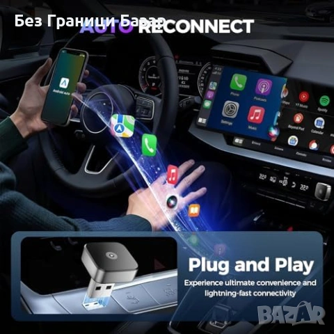 Нов Компактен безжичен CarPlay адаптер Type-C/USB iOS10+ Android10+, снимка 5 - Друга електроника - 53693412
