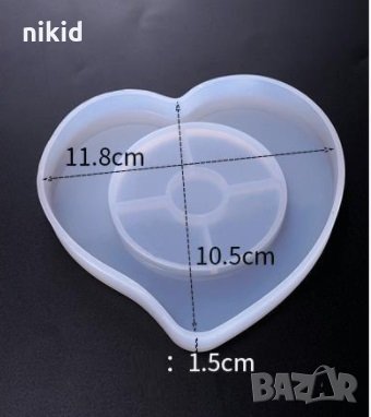 Сърце поставка основа за свещ силиконов молд форма калъп за смола гипс шоколад свещник, снимка 2 - Форми - 35859458
