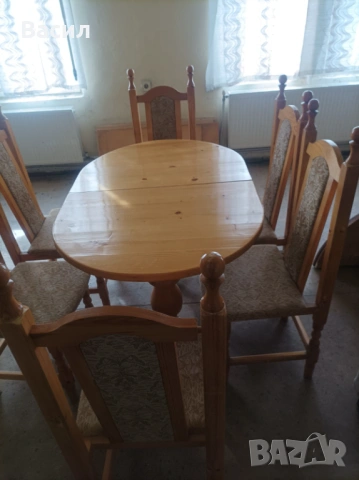 Трапезна разтегателна  маса + 6 стола, снимка 2 - Маси - 53690857