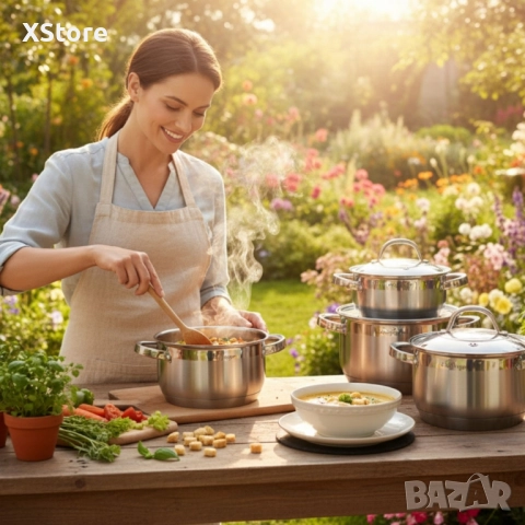 Cheffinger - комплект тенджери от неръждаема стомана – здравина, стил и готвене без компромис, снимка 2 - Съдове за готвене - 52497063