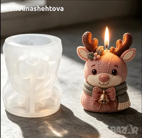 3D елен с рога и шал силиконов молд форма свещи гипс сапун смола , снимка 2 - Форми - 56158090