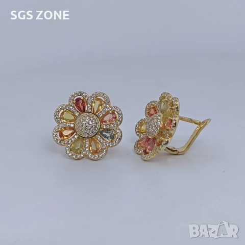 СРЕБЪРНИ ОБЕЦИ, ПОЗЛАТЕНИ С многоцветен ТУРМАЛИН , снимка 2 - Обеци - 51091361