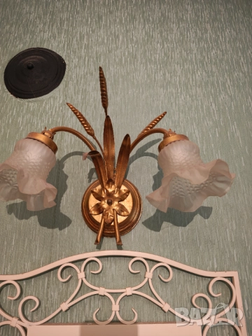 Масивен полилей и аплик от ръчно изработено желязо помеднено , снимка 4 - Полилеи - 51879261