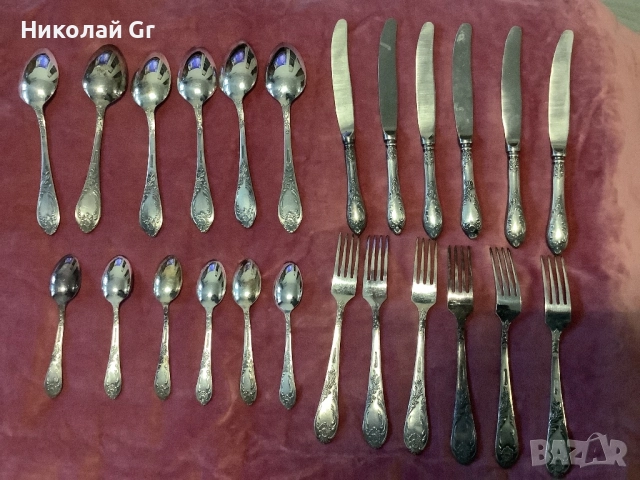 Сервиз за маса  посребрен  времената за СССР  експортна версия  знак за качество  24 броя , снимка 2 - Сервизи - 52790526