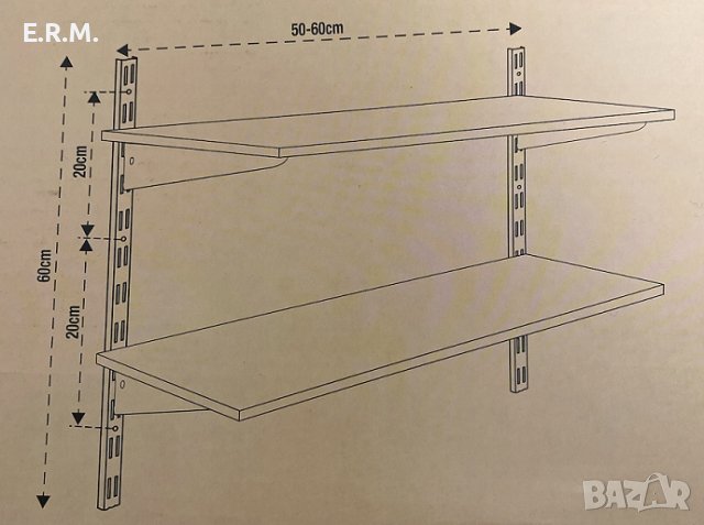 Модулна система от рафтове Регулируем висящ рафт 80см х 25см 20кг. на рафт, снимка 13 - Етажерки - 41552655