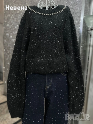 Блуза с камъчета и пайети 2 цвята