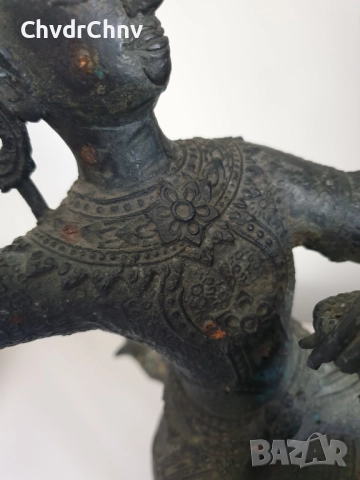 55см-9кг стара азиатска бронзова скулптура/фигура на бог Ария/войн-конник/голяма статуетка, снимка 11 - Антикварни и старинни предмети - 51475350