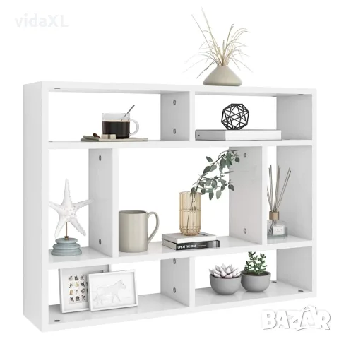 vidaXL Стенен рафт, бял, 75x16x55 см, инженерно дърво, снимка 3 - Етажерки - 56147801