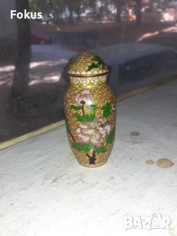 Стара малка вазичка Клоазоне с капаче cloisonne, снимка 3 - Антикварни и старинни предмети - 53457024