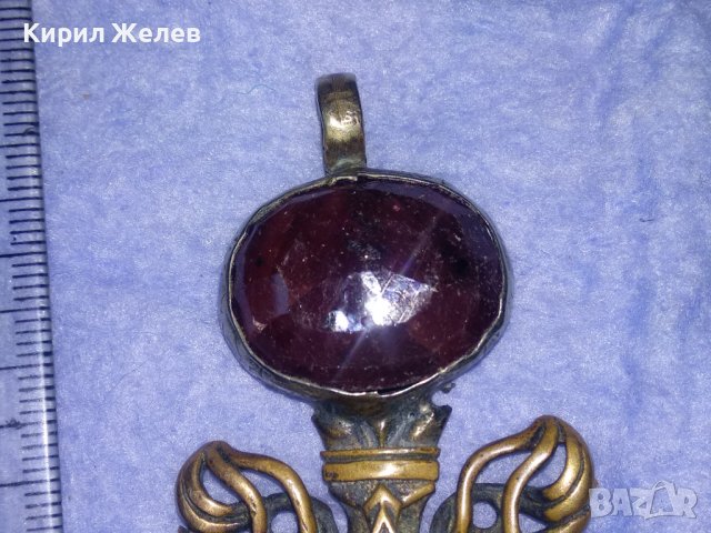 ГОЛЯМ БРОНЗОВ НЕО БАРОК ВИНТИДЖ АРТ ПЕНДАНТ МЕЧ с ПЕЧАТ 925 и ЮВЕЛИРНО ФАСЕТИРАН ЧЕРВЕН КАМЪК 34435, снимка 12 - Антикварни и старинни предмети - 39677167