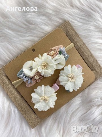 Лента за глава + 2бр фиби за коса с цветя