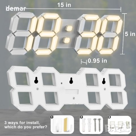 COVERY Цифров стенен часовник - 3D LED с аларма, дистанционно, снимка 8 - Стенни часовници - 42088589