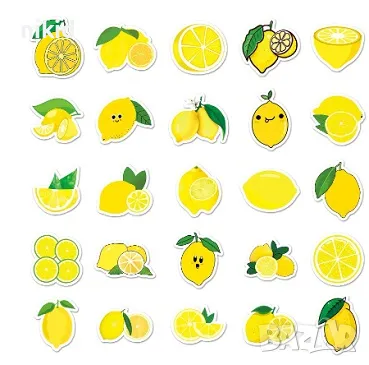 50 бр лимон лимони самозалепващи лепенки стикери за украса декор картонена торта ръчна изработка, снимка 2 - Други - 47376785