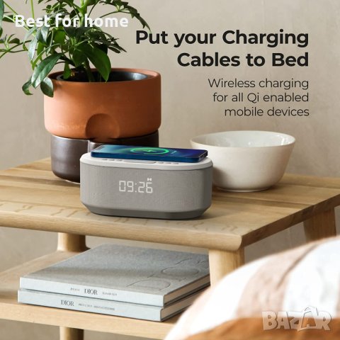 i-box Bedside Radio Alarm Clock with USB Charger, Bluetooth Speaker, QI Wireless Charging, Dual Alar, снимка 4 - Друга електроника - 40884751