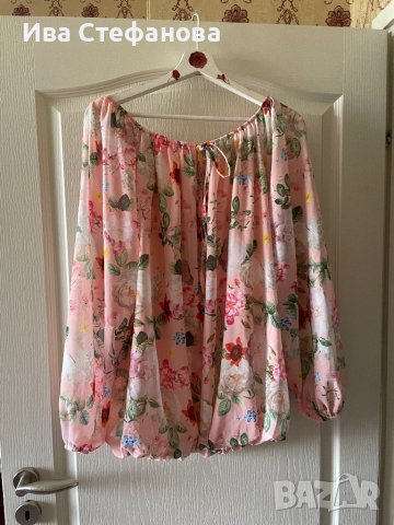 Нов ефирен топ блуза с дълъг ръкав цветя флорален принт ХЛ /2ХЛ 