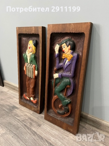 Картина, дърворезба на клоун, 2 бр., снимка 5 - Картини - 52106021