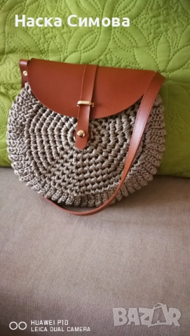 Плетена дамска чанта с кафяв капак , снимка 2 - Чанти - 52273537