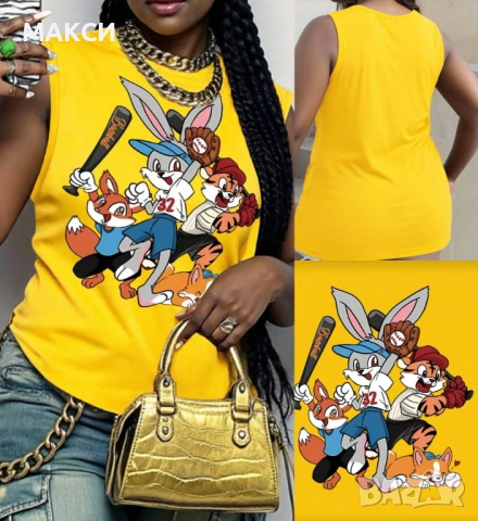 Макси модерен силно еластичен потник в ярко наситено жълто с ефектна апликация