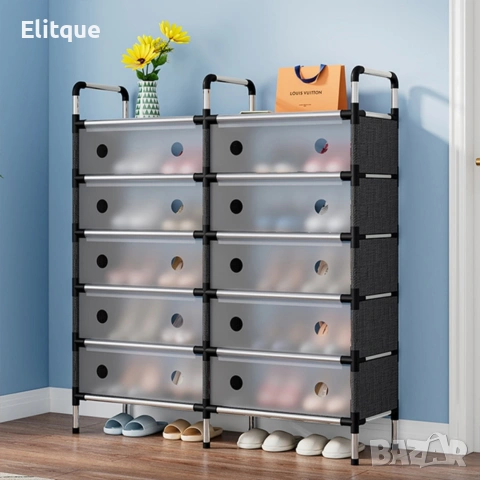 Многоетажен шкаф за обувки с прозоречни врати и голям капацитет, снимка 5 - Шкафове - 53256136