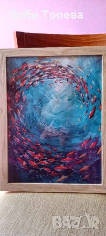 абстрактно платно с подводни риби - Ярки коралови рифове и морски живот, Модерен постер за декорация, снимка 3 - Картини - 52008386