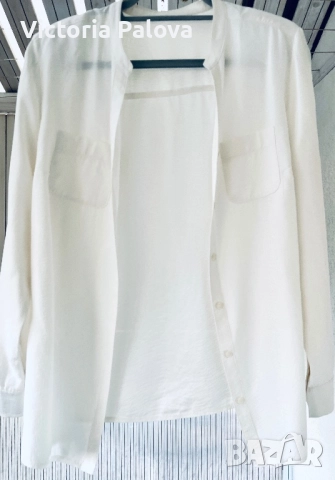 Луксозна копринена риза с пясъчен ефект - 100% чиста коприна кремав цвят