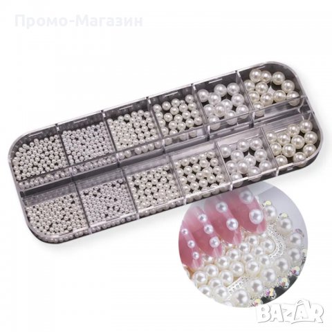 Палитра бели перли за декорация на маникюр