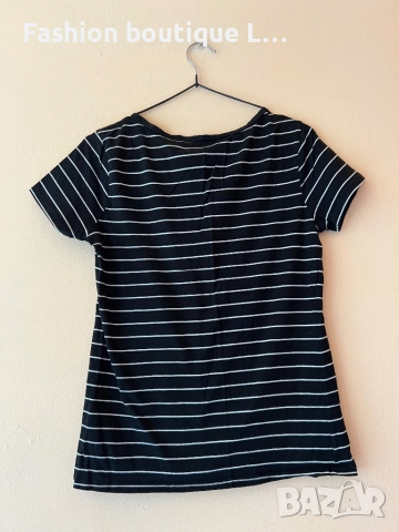 Памучна черна тениска на бяло райе с еластант 🖤🤍, снимка 4 - Тениски - 51758746