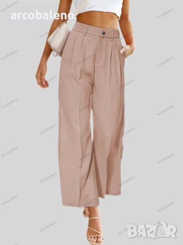 Ежедневни дамски широки панталони с копчета и джобове с висока талия, 5цвята - 024, снимка 3 - Панталони - 40956746