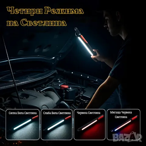 Акумулаторна работна LED лампа с магнит и кука, снимка 3 - Аксесоари и консумативи - 55865283