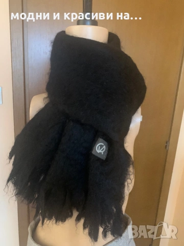 Зимни шалове естествени материи вълна/ мохер черен шал  с ресни (фина вълна virgin wool), снимка 10 - Шалове - 53056623