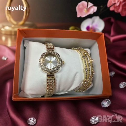 Елегантен дамски комплект – кварцов часовник с гривни в подаръчна кутия, снимка 4 - Бижутерийни комплекти - 52122177