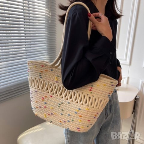 Плетена чанта тип кошница Beige, снимка 8 - Чанти - 41477465