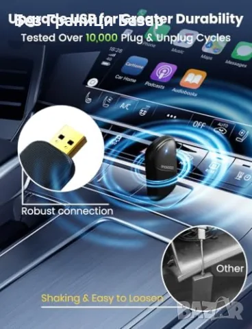Нов CarPlay Wireless адаптер Android Auto WiFi Bluetooth 5.3 USB-C USB-A кола телефон връзка, снимка 7 - Друга електроника - 55959047