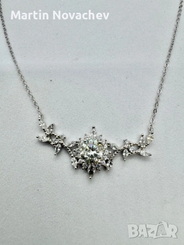 Сребърно колие с мойсанит (Диамант) 1 карат, снимка 6 - Колиета, медальони, синджири - 53647908