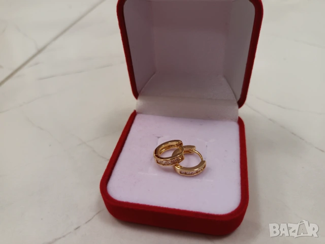 Златни обеци, кръгли обици, обеци с камъни, снимка 3 - Друга електроника - 21888325