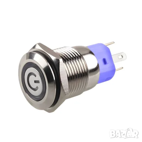 Водоустойчив метален бутон 12 mm със син LED и 4 пина