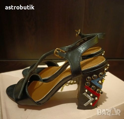 Сандали с интересен ток/черни/, снимка 4 - Сандали - 42706205
