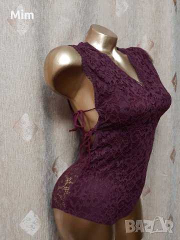 Bershka S Дантелено боди бордо, снимка 2 - Корсети, бюстиета, топове - 41078456