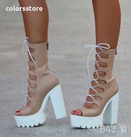 Летни боти на ток - тъмнобежова кожа - 101