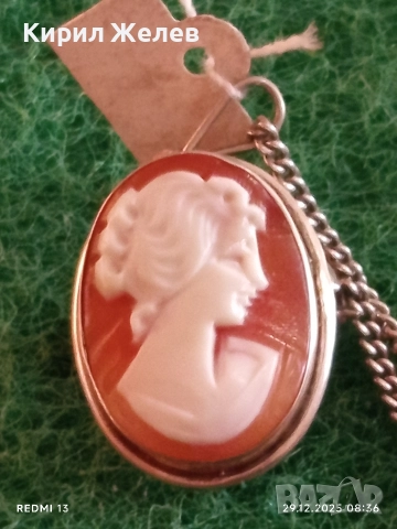 Сребърен авторски медальон камея която може да се носи и като брошка 52526 , снимка 5 - Колиета, медальони, синджири - 52924897