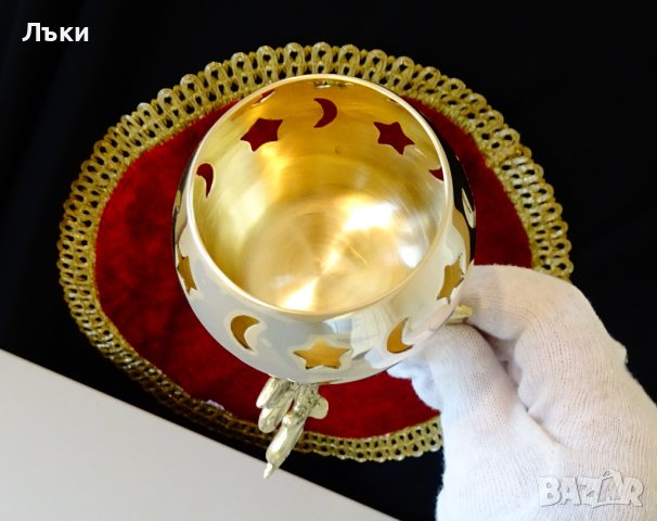 Бронзов свещник,риби,християнство,луна,звезди. , снимка 5 - Антикварни и старинни предмети - 39710774