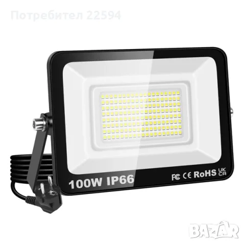 LED прожектор 100 W 10 000 LM 230 V с щепсел водоустойчив – студено бяло