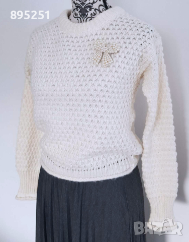 Massimo Dutti Нов Бял Пуловер с ажурна плетка XS